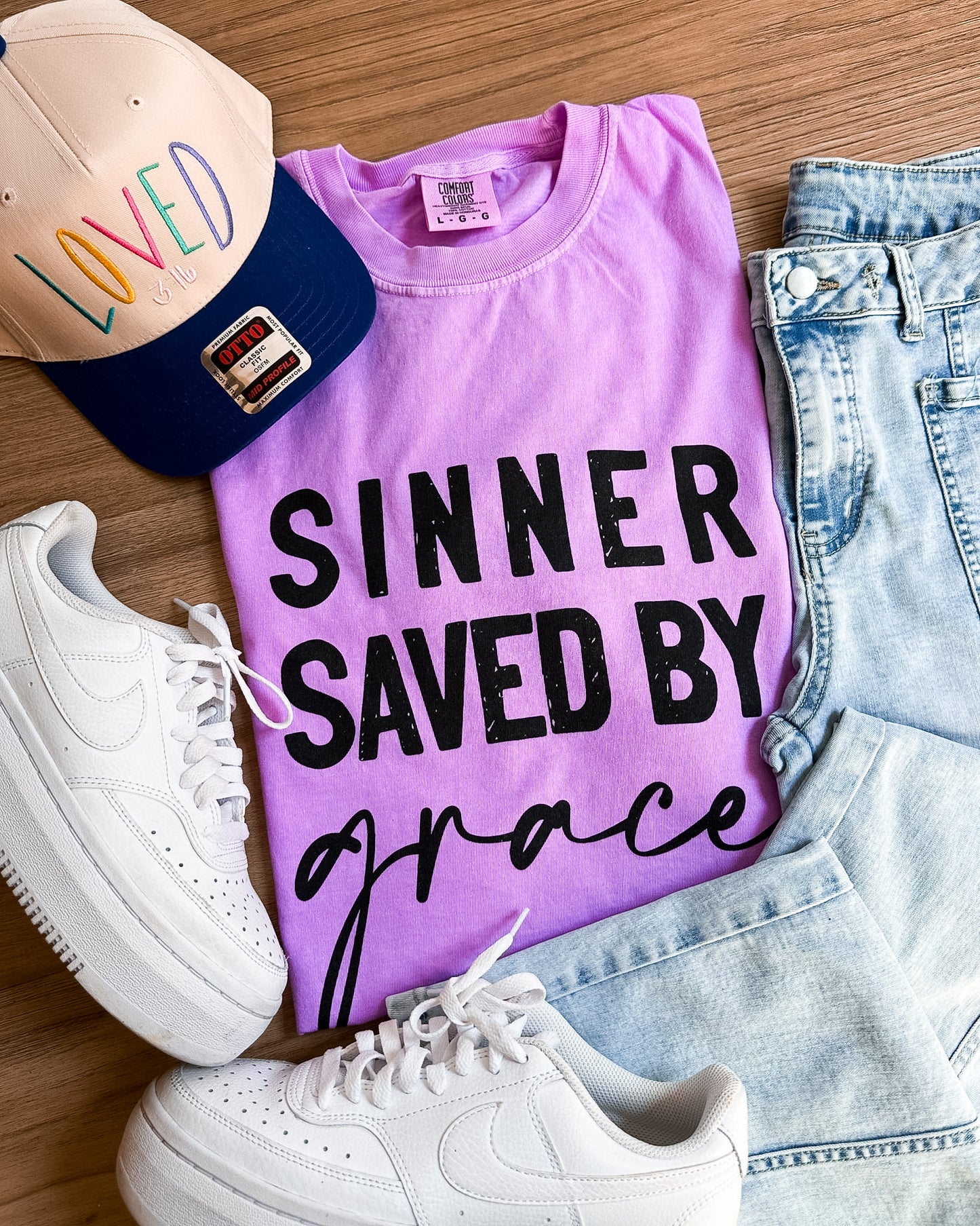 Sinner Saved By Grace Graphic Tee | Comfort Colors